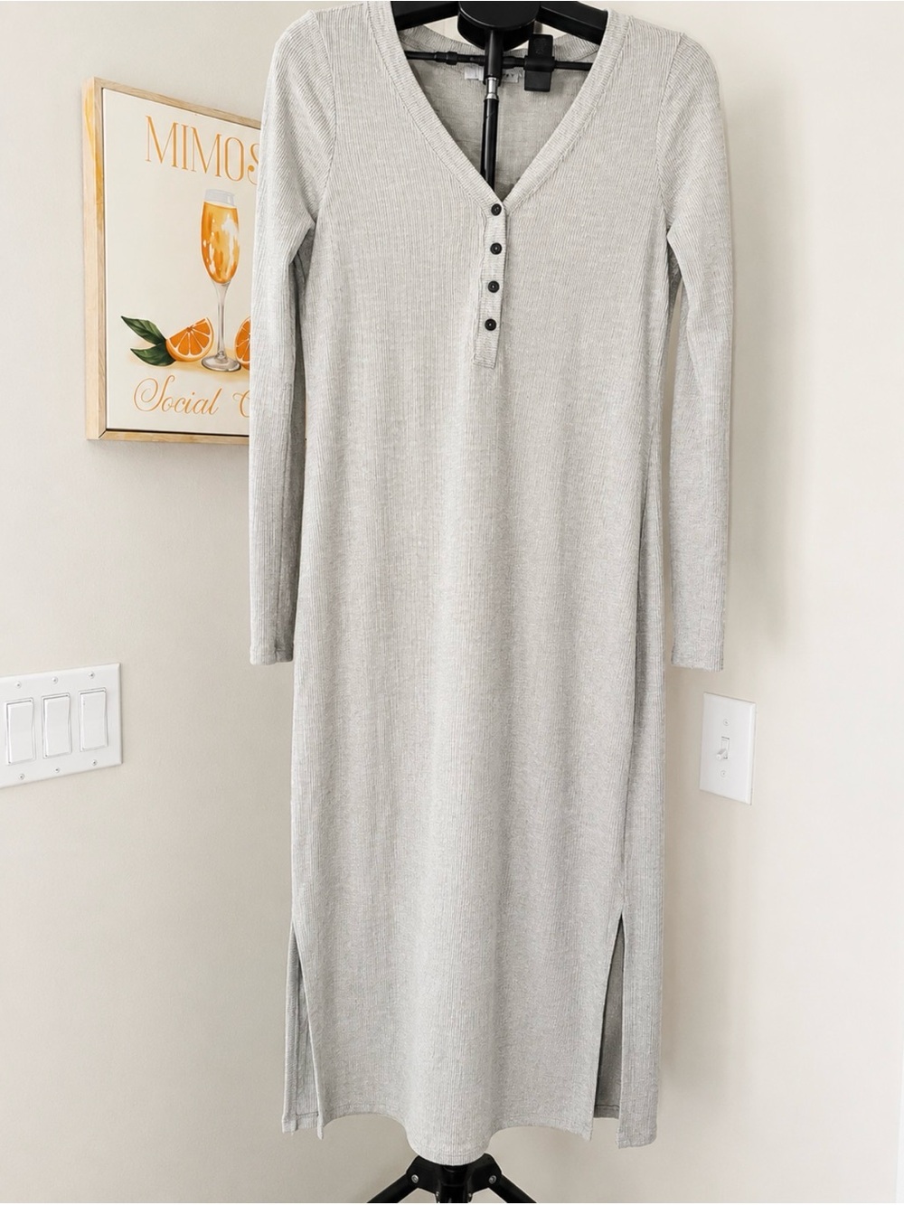 Baltic Born Light Gray Ribbed Henley Midi Dress